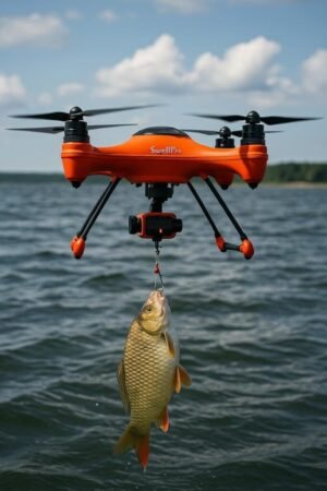Fishing drone delivering bait over the water